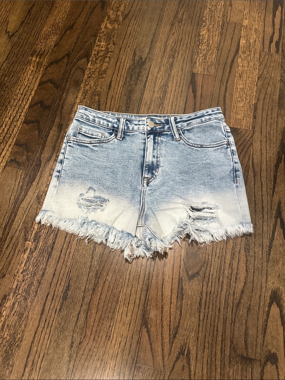 Altar'd State Light Blue Ombre Distressed Denim Shorts